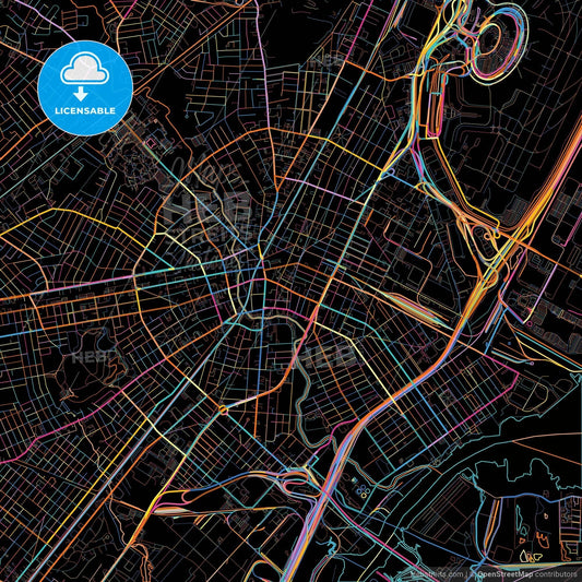 Elizabeth, New Jersey, United States, colorful city map on black background