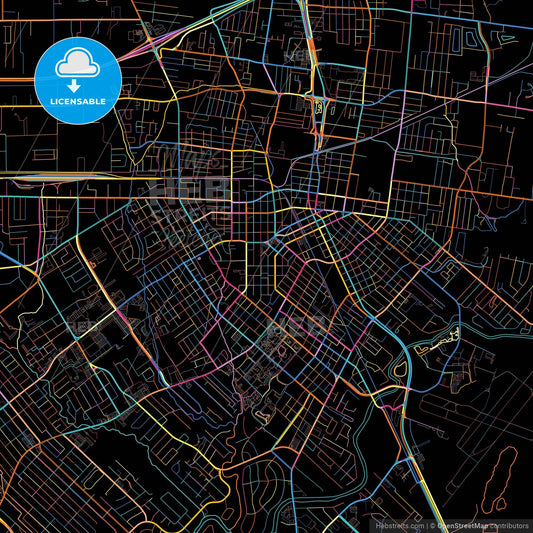 Lafayette, Louisiana, United States, colorful city map on black background