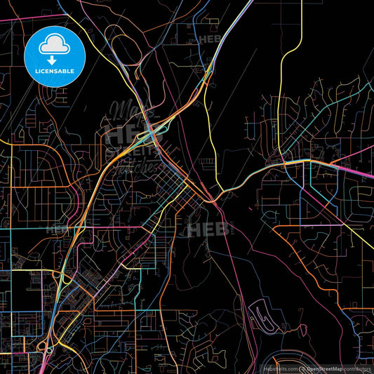 Victorville, California, United States, colorful city map on black background