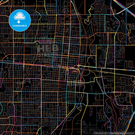 Abilene, Texas, United States, colorful city map on black background