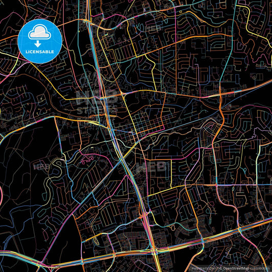 Round Rock, Texas, United States, colorful city map on black background