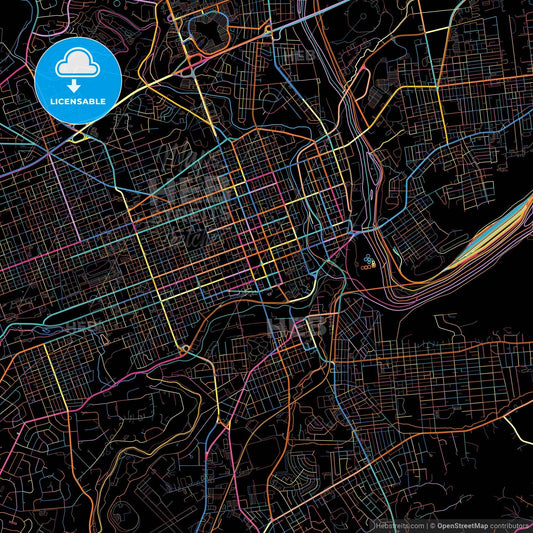 Allentown, Pennsylvania, United States, colorful city map on black background