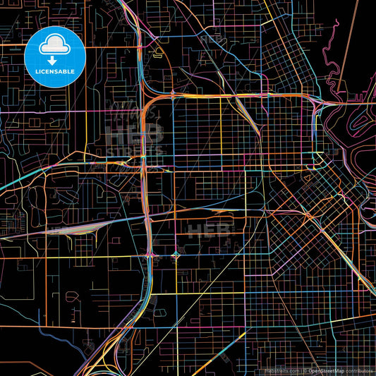 Beaumont, Texas, United States, colorful city map on black background