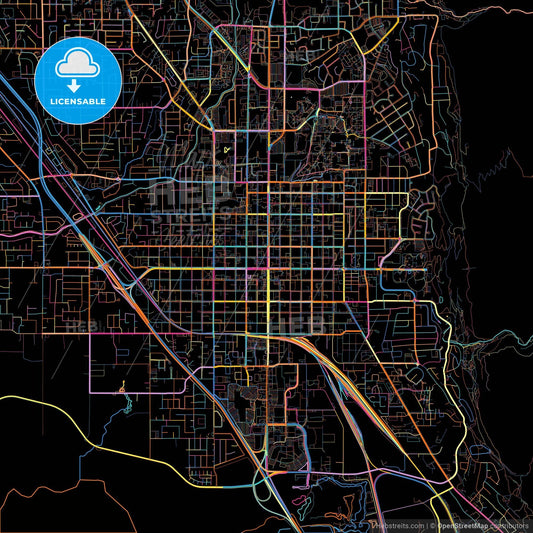 Provo, Utah, United States, colorful city map on black background