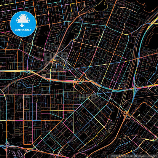 El Monte, California, United States, colorful city map on black background