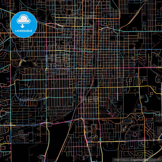 Springfield, Illinois, United States, colorful city map on black background