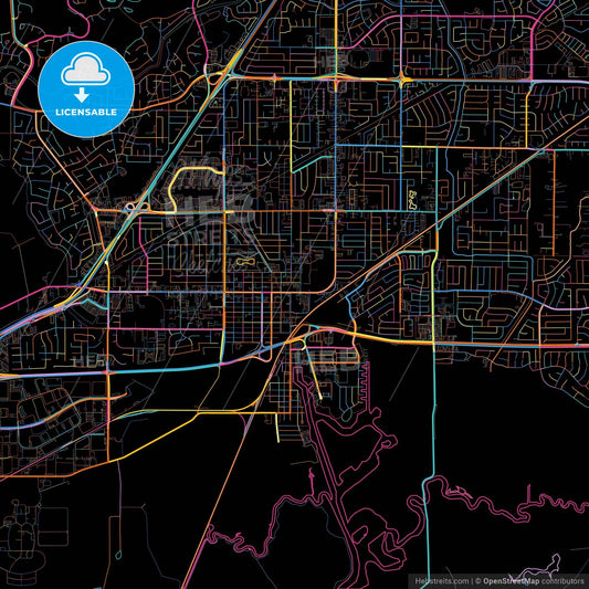 Fairfield, California, United States, colorful city map on black background