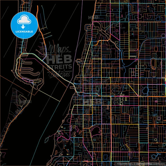 Clearwater, Florida, United States, colorful city map on black background