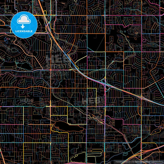 Westminster, Colorado, United States, colorful city map on black background