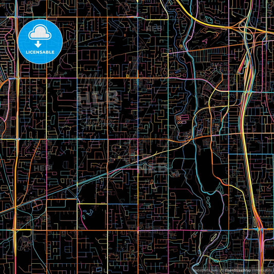 West Jordan, Utah, United States, colorful city map on black background