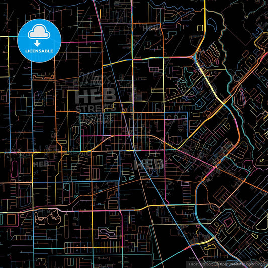 Pearland, Texas, United States, colorful city map on black background