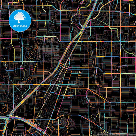 Richardson, Texas, United States, colorful city map on black background