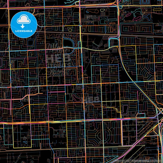 Miami Gardens, Florida, United States, colorful city map on black background