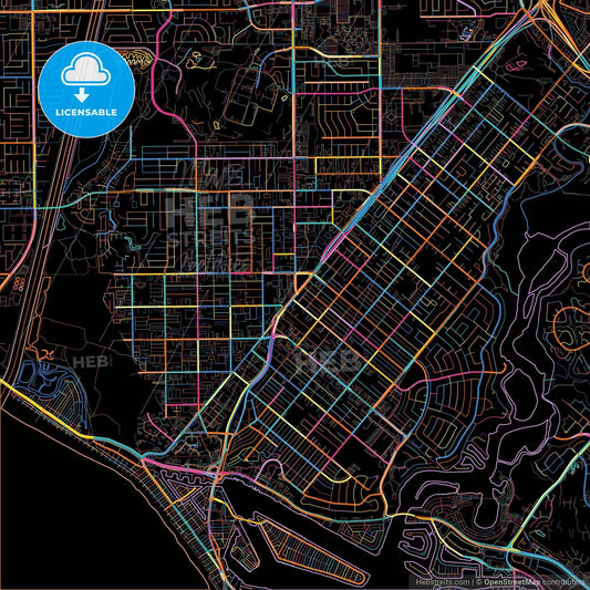 Costa Mesa, California, United States, colorful city map on black background