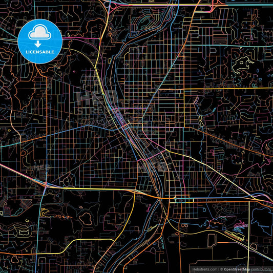 Elgin, Illinois, United States, colorful city map on black background