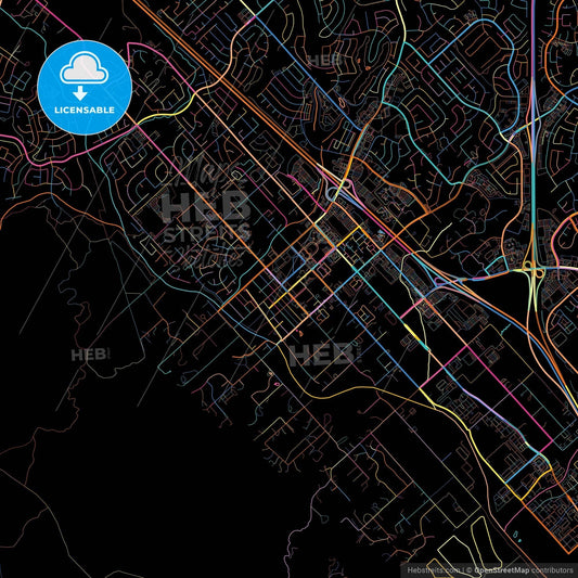 Murrieta, California, United States, colorful city map on black background