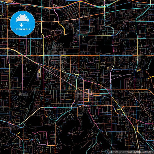 Gresham, Oregon, United States, colorful city map on black background