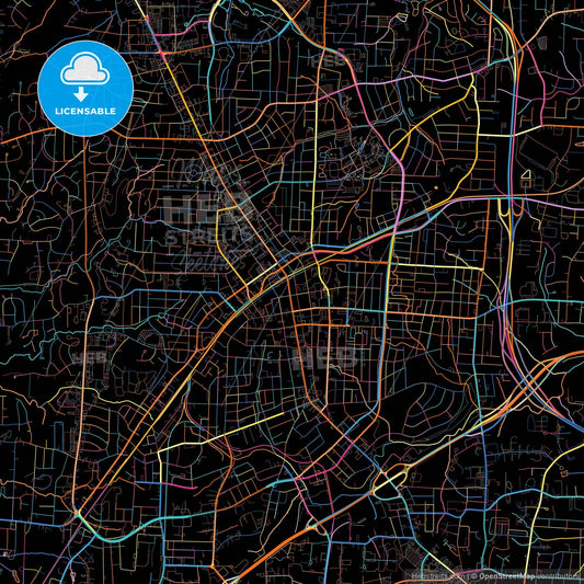 High Point, North Carolina, United States, colorful city map on black background