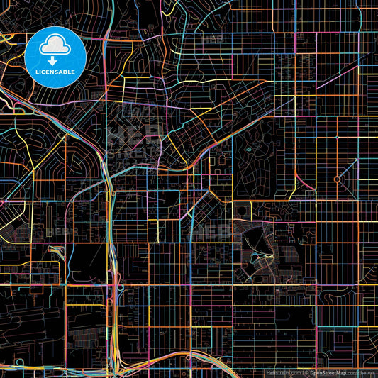 Inglewood, California, United States, colorful city map on black background