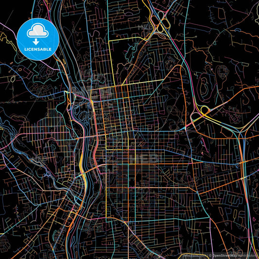 Manchester, New Hampshire, United States, colorful city map on black background