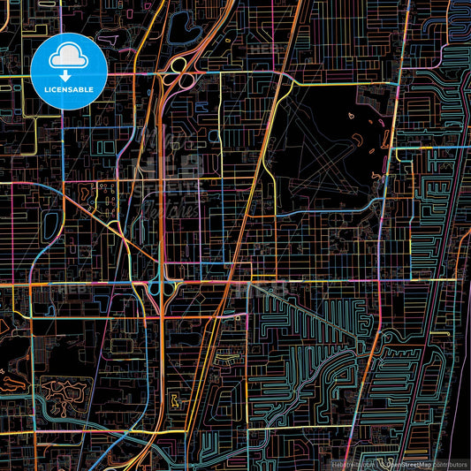 Pompano Beach, Florida, United States, colorful city map on black background