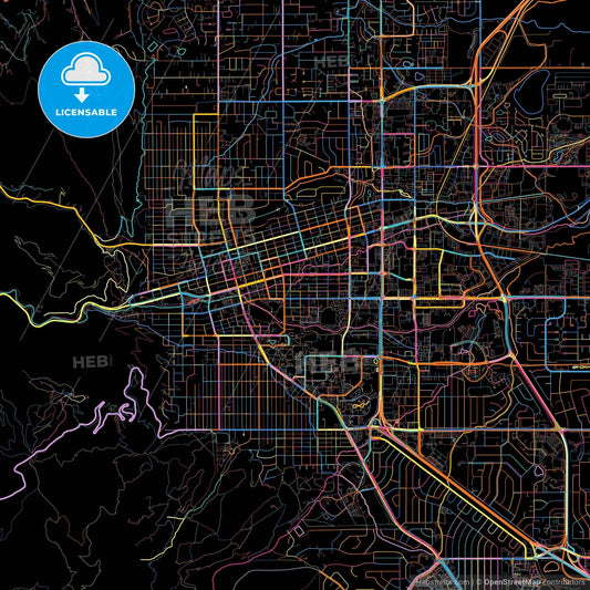 Boulder, Colorado, United States, colorful city map on black background