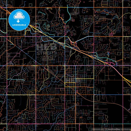 Broken Arrow, Oklahoma, United States, colorful city map on black background
