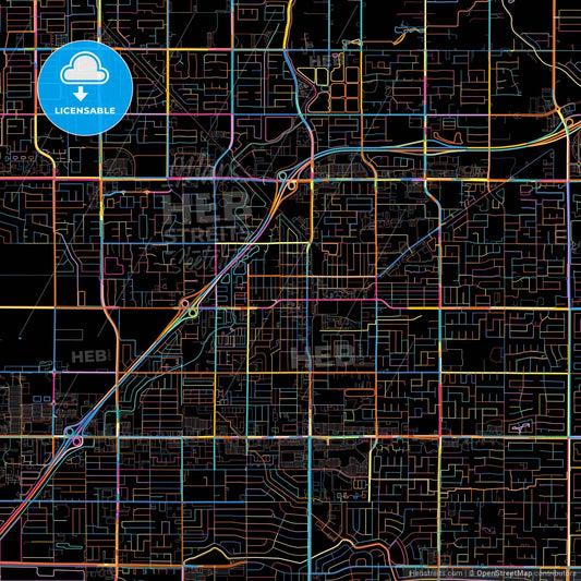 Clovis, California, United States, colorful city map on black background