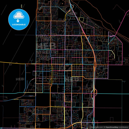 Santa Maria, California, United States, colorful city map on black background