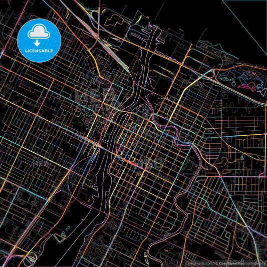 Green Bay, Wisconsin, United States, colorful city map on black background