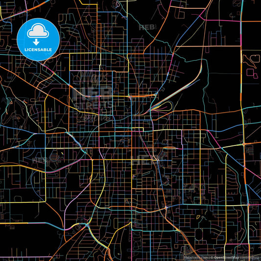 Tyler, Texas, United States, colorful city map on black background