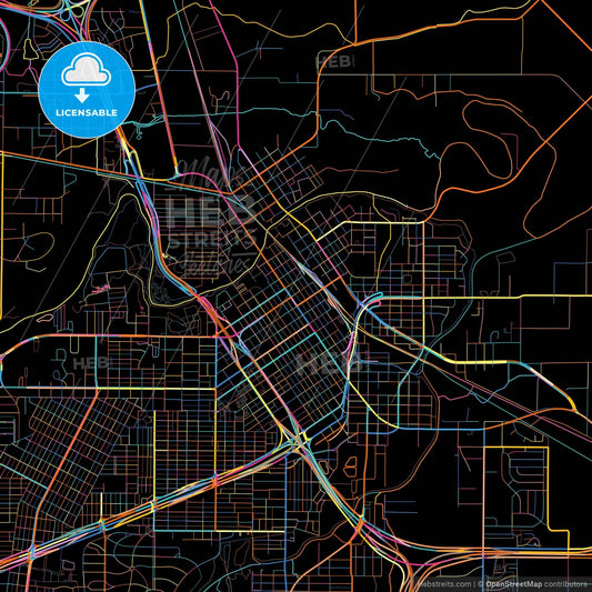 Wichita Falls, Texas, United States, colorful city map on black background