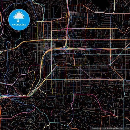El Cajon, California, United States, colorful city map on black background
