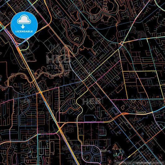 League City, Texas, United States, colorful city map on black background