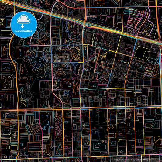 Davie, Florida, United States, colorful city map on black background