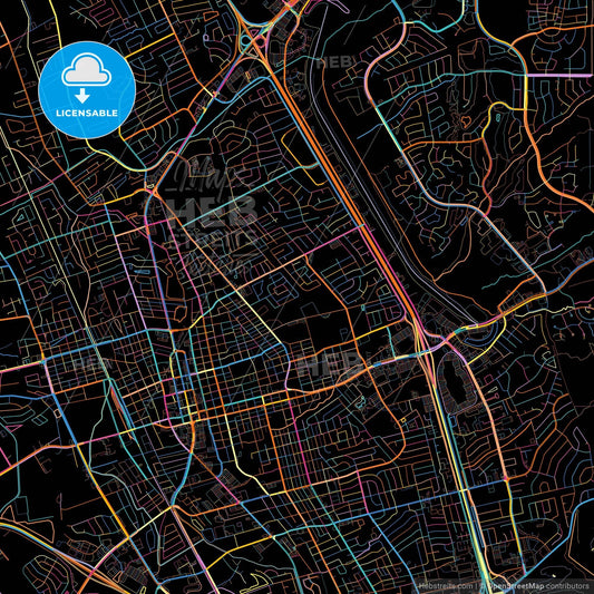 Las Cruces, New Mexico, United States, colorful city map on black background