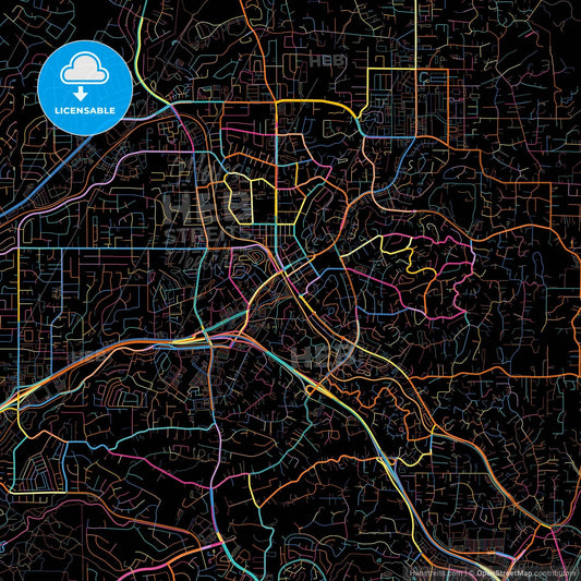Vista, California, United States, colorful city map on black background