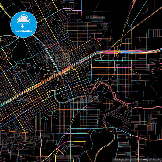 San Angelo, Texas, United States, colorful city map on black background