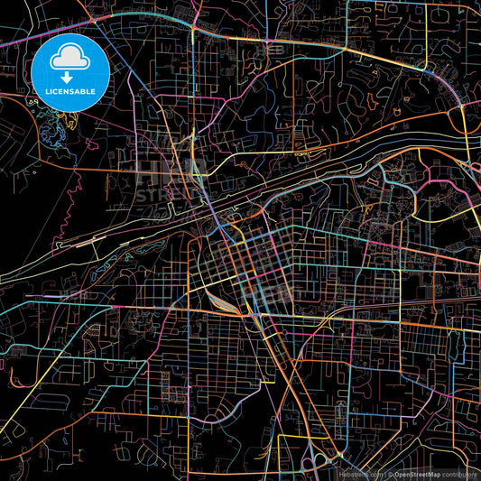 Tuscaloosa, Alabama, United States, colorful city map on black background