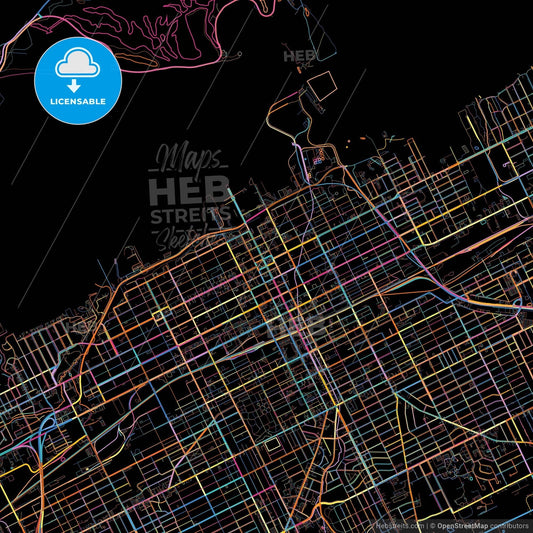 Erie, Pennsylvania, United States, colorful city map on black background