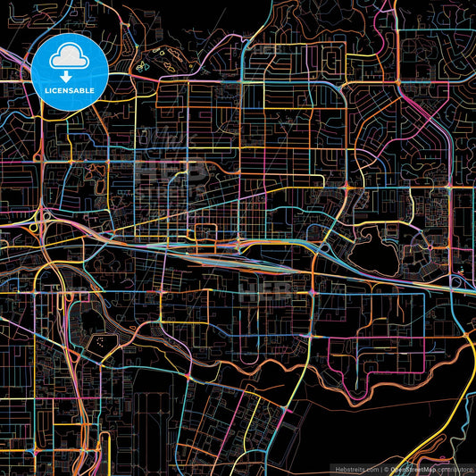 Sparks, Nevada, United States, colorful city map on black background
