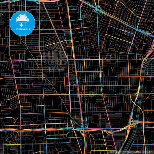 Compton, California, United States, colorful city map on black background