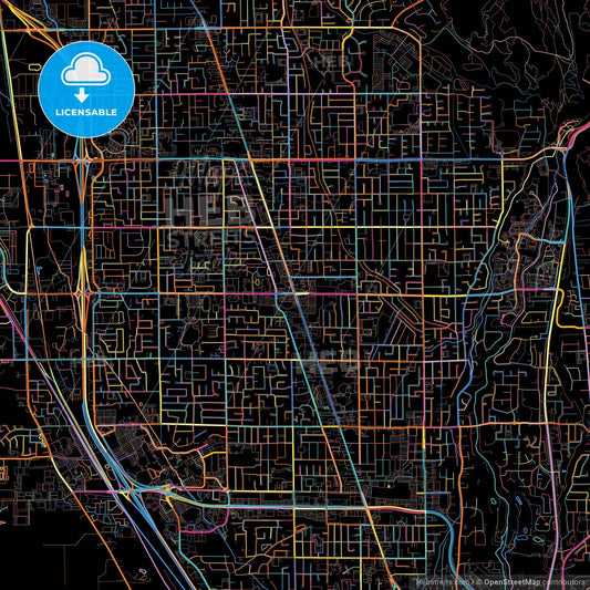 Orem, Utah, United States, colorful city map on black background