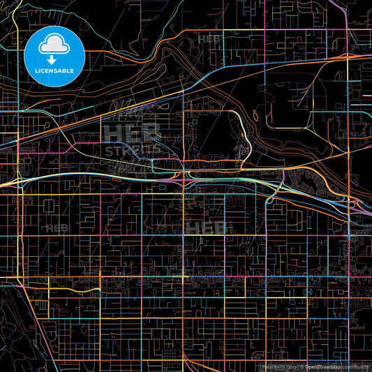 Spokane Valley, Washington, United States, colorful city map on black background