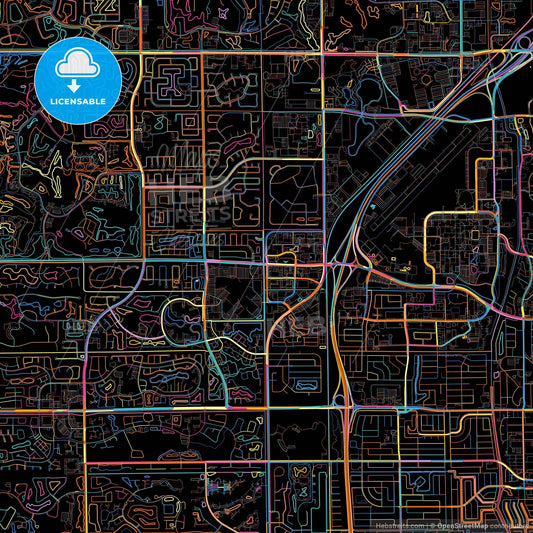 Boca Raton, Florida, United States, colorful city map on black background