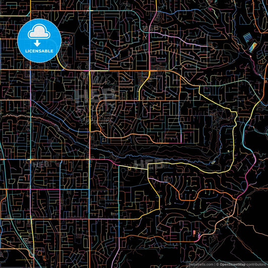 Sandy, Utah, United States, colorful city map on black background