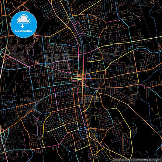 Brockton, Massachusetts, United States, colorful city map on black background