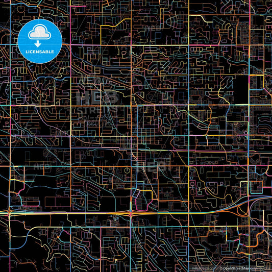Meridian, Idaho, United States, colorful city map on black background