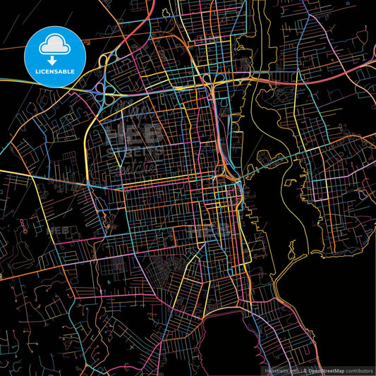 New Bedford, Massachusetts, United States, colorful city map on black background