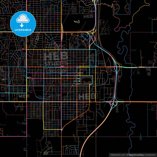 Lawton, Oklahoma, United States, colorful city map on black background